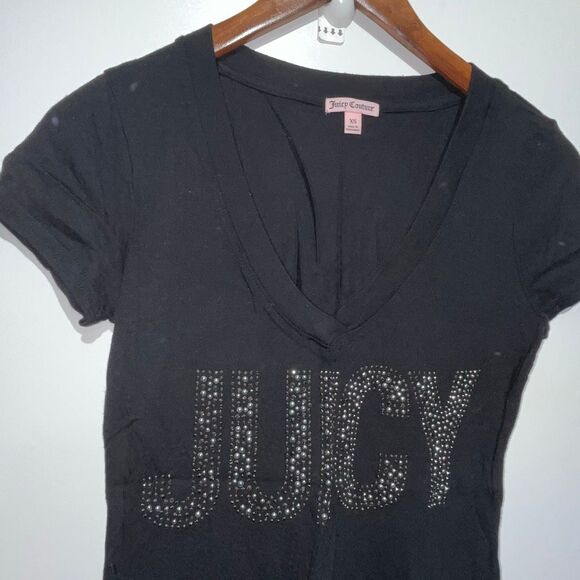 Juicy Couture Women's Black Embellished Cotton Blend V-Neck T-Shirt Size XS - Picture 5 of 11